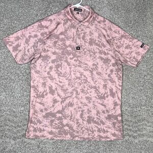 Bad Birdie Mens Golf Polo Shirt Size L Pink Camo Abstract Print Short Sleeve